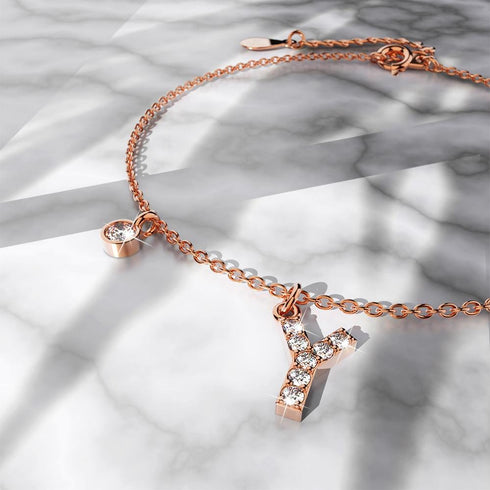 Solid 925 Sterling Silver Initial Crystal Personalised Alphabet Letter Bracelet Rose Gold Filled